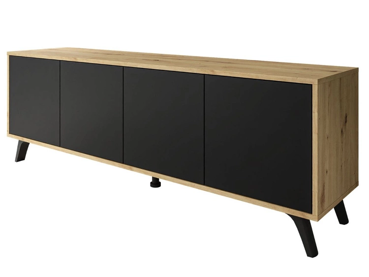 TV-Lowboard mit Türen und schwarzen Beinen Vivance Schwarz und Eiche Artisan