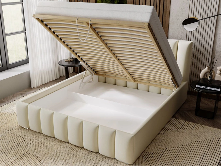 Polsterbett mit Bettkasten und Lattenrost 200x200 Neos Beige