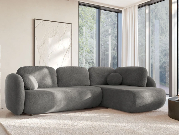 Ecksofa mit Schlaffunktion und Bettkasten Rechts Carino Grau