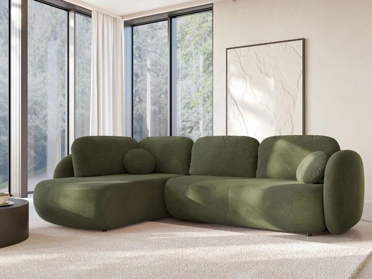 Ecksofa mit Schlaffunktion und Bettkasten Links Carino Grün