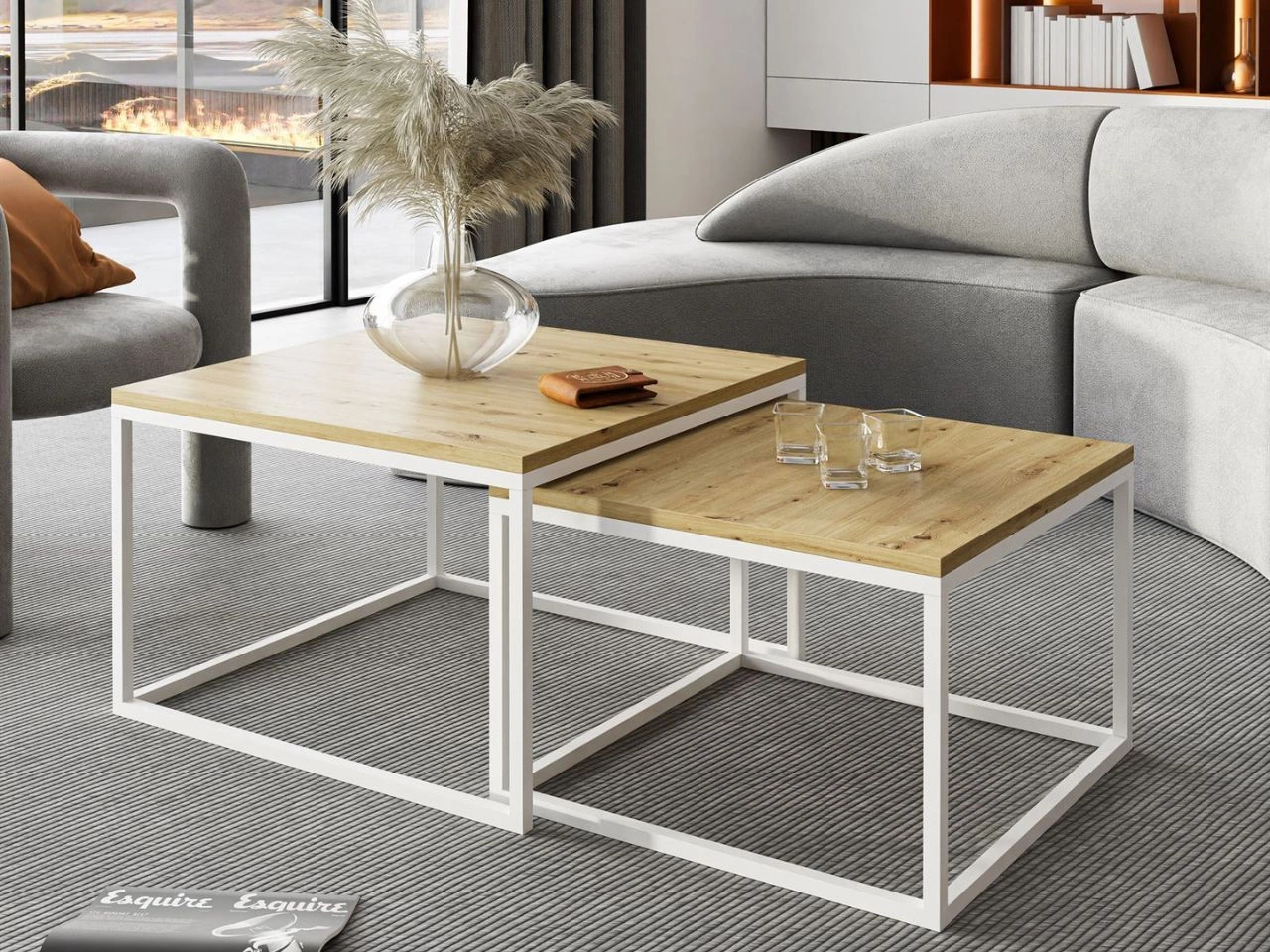 Couchtisch auf weißem Gestell Asumi Eiche Artisan 40x46