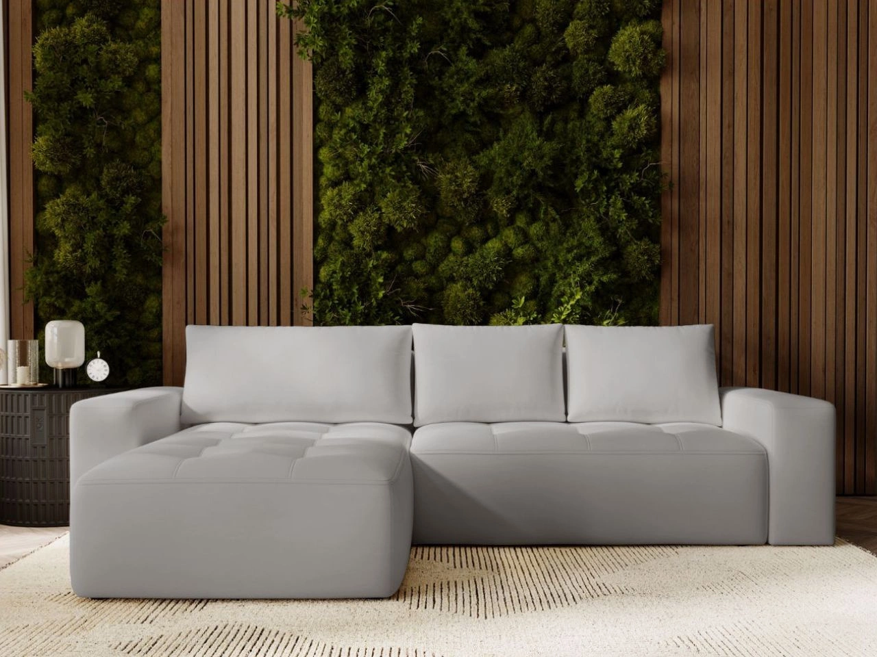 Ecksofa L-Form Links mit Schlaffunktion und Bettkasten Portland Hellgrau