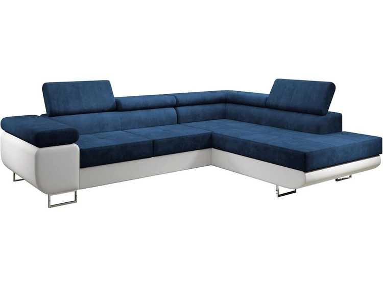 Ecksofa L-Form Rechts mit Schlaffunktion und Bettkasten Solam L Dunkelblau , Weiß