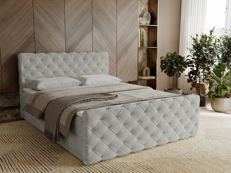 Boxspringbett mit Bettkasten 140x200 Lunaris Hellgrau