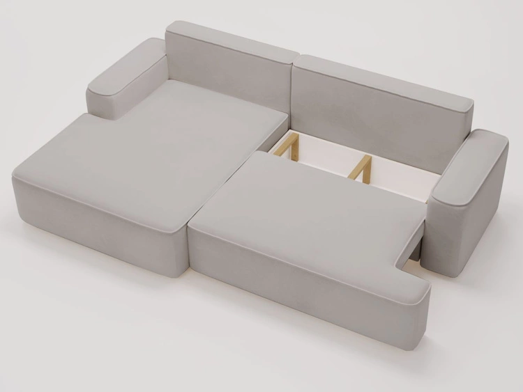 Ecksofa L-Form Links mit Schlaffunktion und Bettkasten California Hellgrau