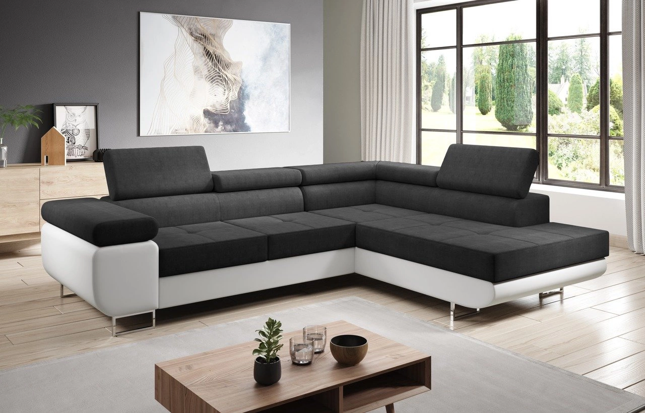 Ecksofa L-Form rechts Solam L - Schwarz / Weiss