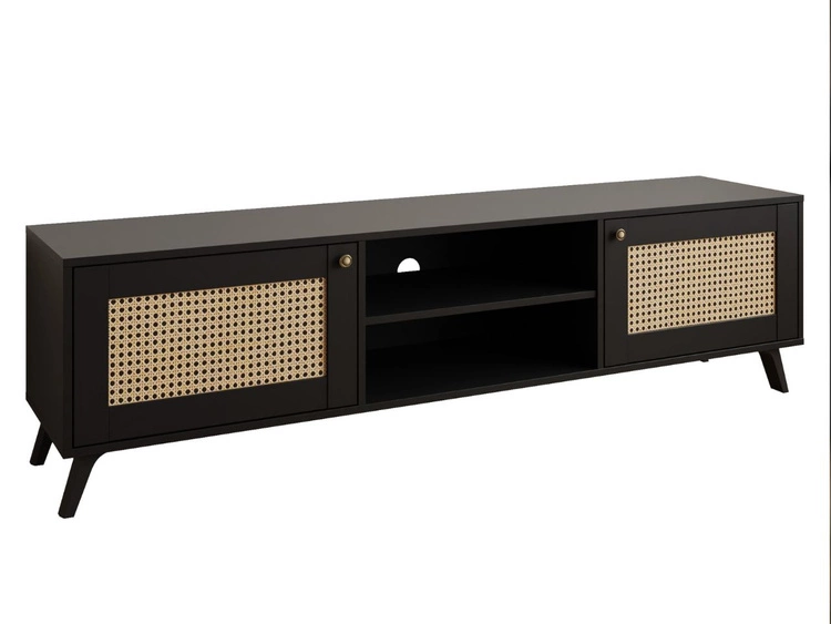 TV-Lowboard Boho mit zwei Türen und Front in Flechtoptik Bellance schwarz