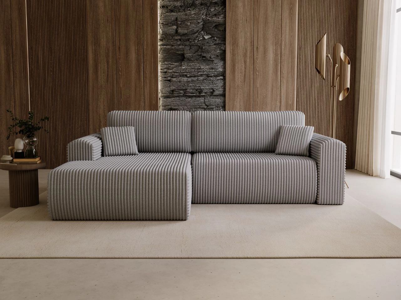 Ecksofa mit Schlaffunktion und Bettkasten Belvio links Hellgrau