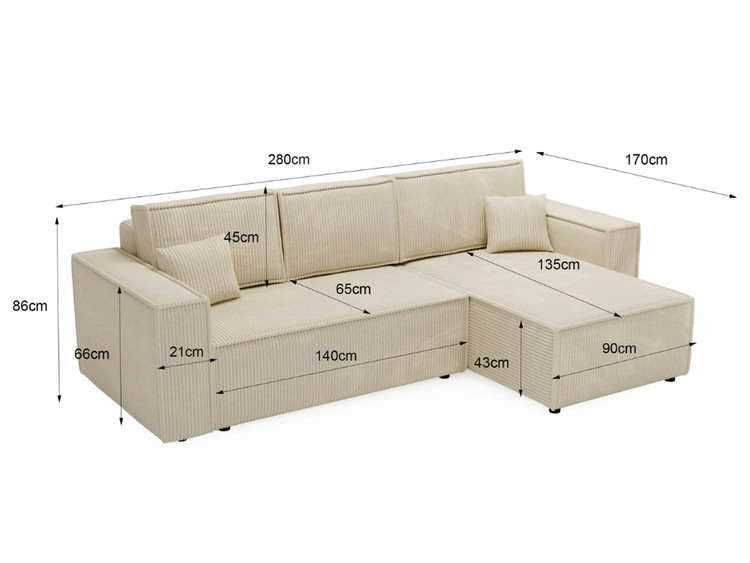 Ecksofa L-Form mit Schlaffunktion und Bettkasten Prato XL Hellgrau