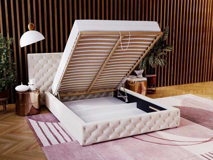 Polsterbett mit Bettkasten und Lattenrost 180x200 Madera Beige