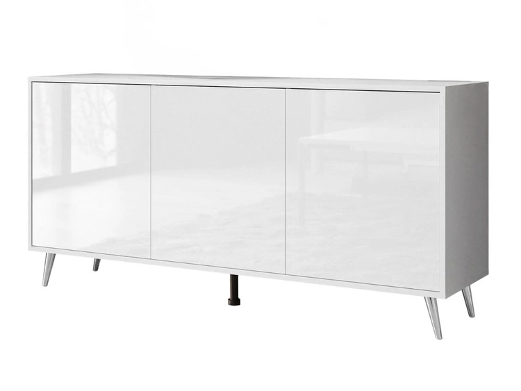 Dreitürige Kommode 154 cm Glamour-Stil auf silberfarbenen Metallbeinen Vivance Weißglanz