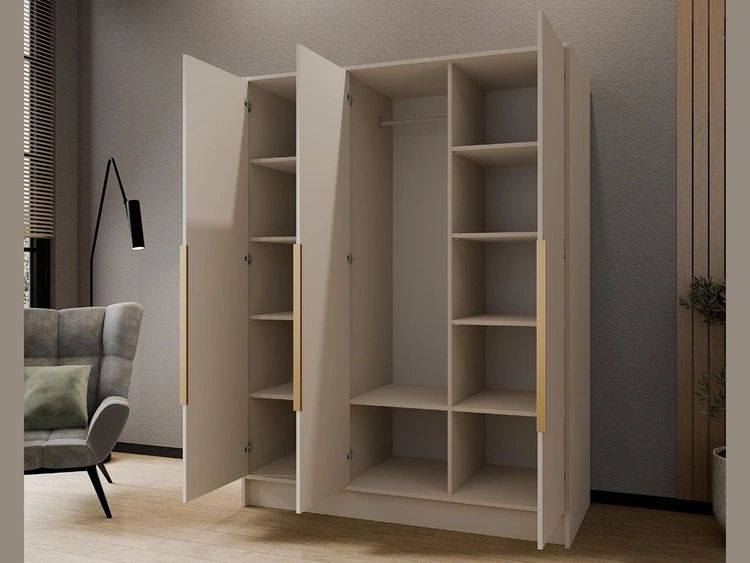 Kleiderschrank 150 cm Perugia Kaschmir mit goldenen Griffen