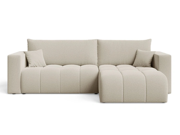 Ecksofa L-Form mit Schlaffunktion und Bettkasten Neva Bouclé-Stoff Beige