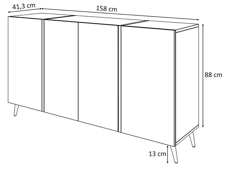 Viertürige Kommode 158 cm Glamour-Stil auf goldfarbenen Metallbeinen Lunelie Weißglanz