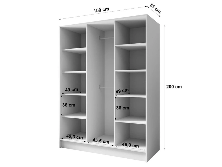 Kleiderschrank mit Spiegel 150 cm Lucca Kaschmir mit schwarzen Griffen