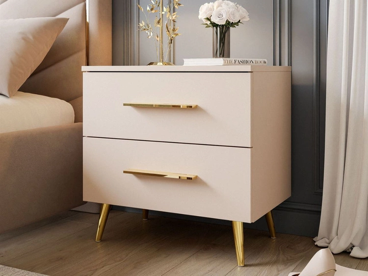 Nachttisch mit zwei Schubladen auf Goldenen Metallbeinen Nuveo Kaschmir