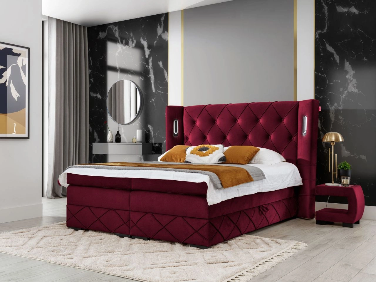 Boxspringbett mit Bettkasten 120x200 Neria Lux Rot