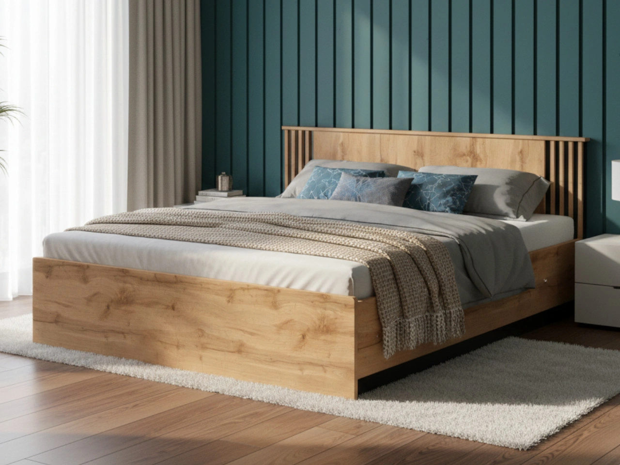 Doppelbett 160x200 mit Bettkasten Lavore Wotan Eiche, Schwarz matt