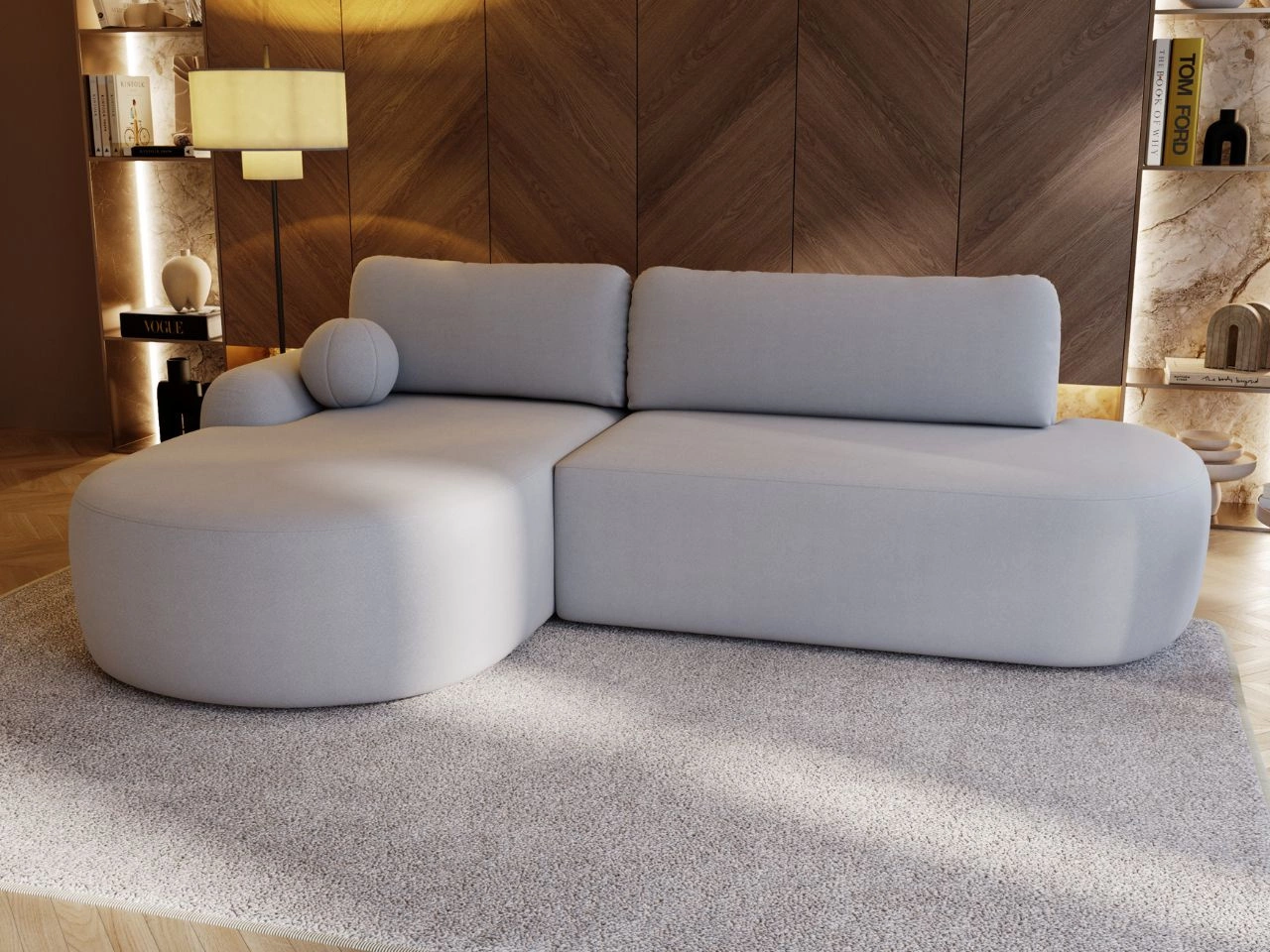 Ecksofa L-Form Links mit Schlaffunktion und Bettkasten Aurio O Grau