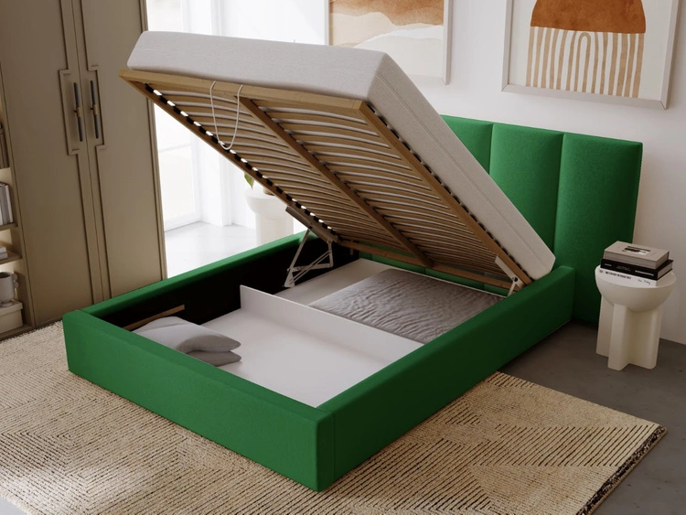 Polsterbett mit Bettkasten und Lattenrost 140x200 Lizbona Grün