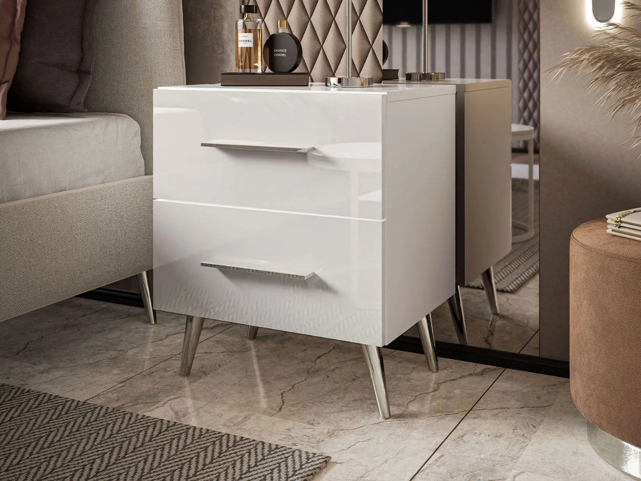 Nachttisch mit Schubladen auf Silbernen Metallbeinen Noaé Lux