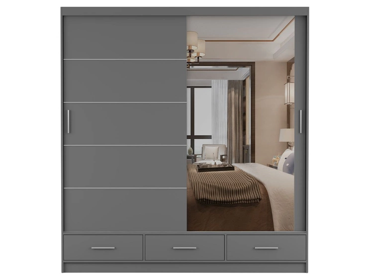 Kleiderschrank mit Spiegel 203 cm Fiore Grau