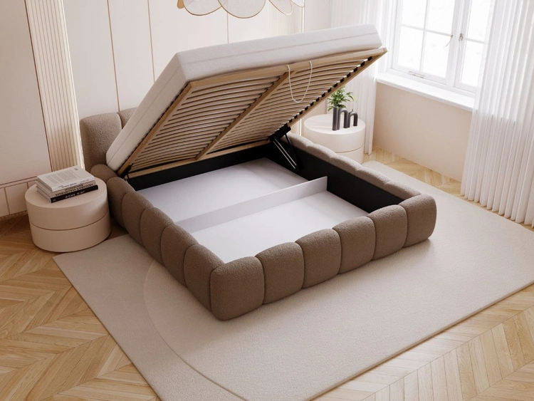 Polsterbett mit Bettkasten und Lattenrost 180x200 Cloud Low Bouclé-Stoff Braun