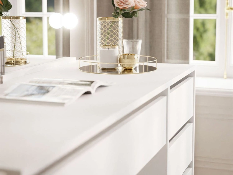 Schminktisch mit Spiegel, Schubladen und LED Melo Elite Weiß Matt