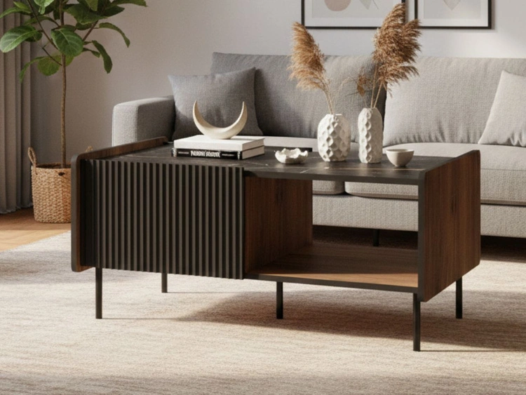 Wohnzimmermöbel-Set Pascale Warmia Nussbaum, Schwarz