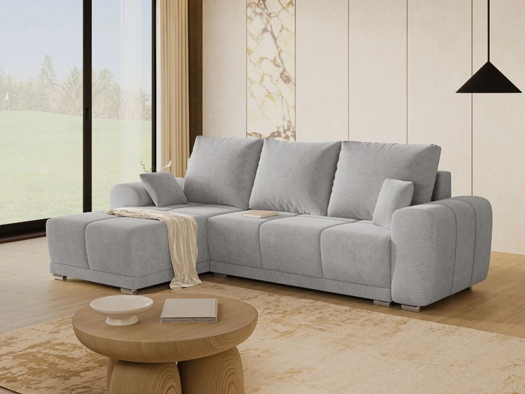 Ecksofa L-Form mit Schlaffunktion und Bettkasten Monti Links Grau