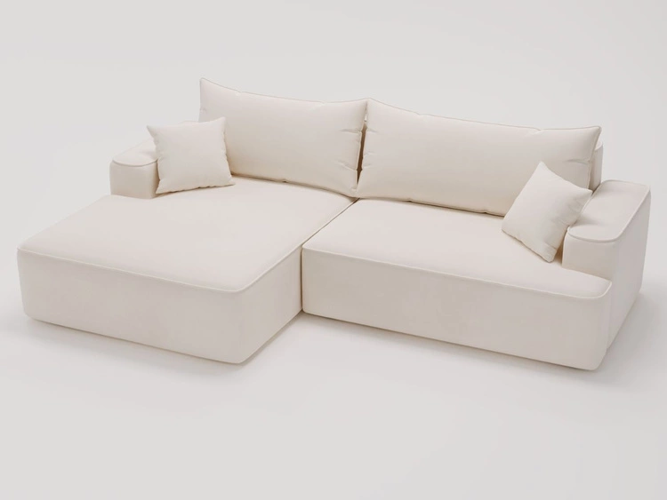 Ecksofa L-Form Links mit Schlaffunktion und Bettkasten California Creme