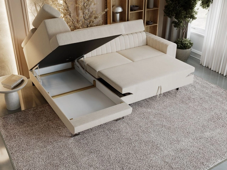 Ecksofa mit Schlaffunktion und Bettkasten Berona links Beige
