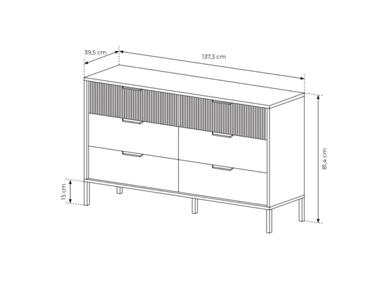 Kommode mit 6 Schubladen Bolzano Baltische Eiche, Schwarz
