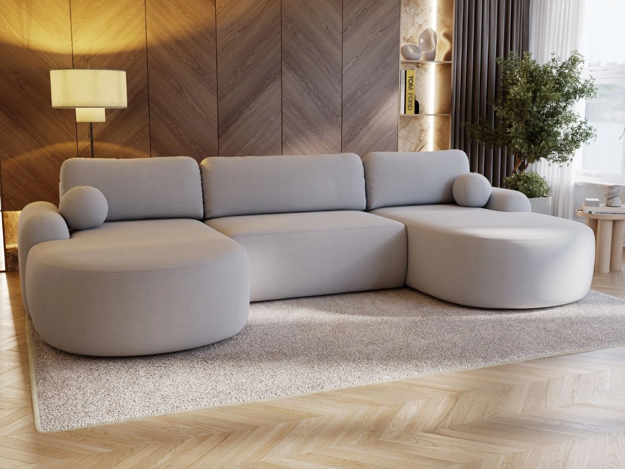 Wohnlandschaft mit Schlaffunktion und Bettkasten Aurio Grau