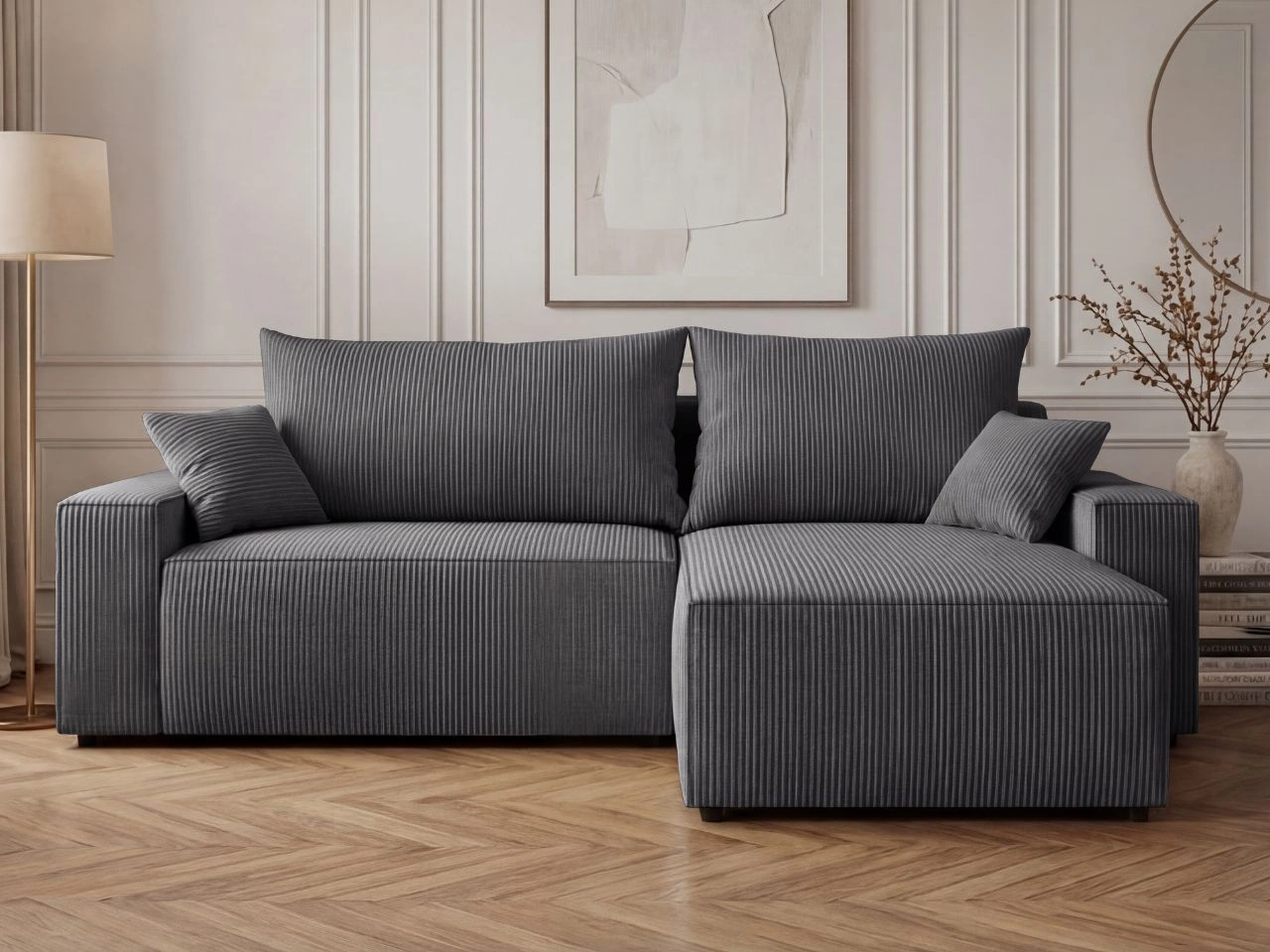 Ecksofa L-Form mit Schlaffunktion und Bettkasten Nivo Graphit