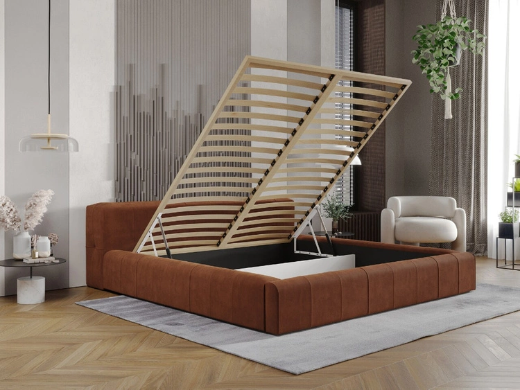 Polsterbett mit Bettkasten und Lattenrost 120x200 Lipari Braun