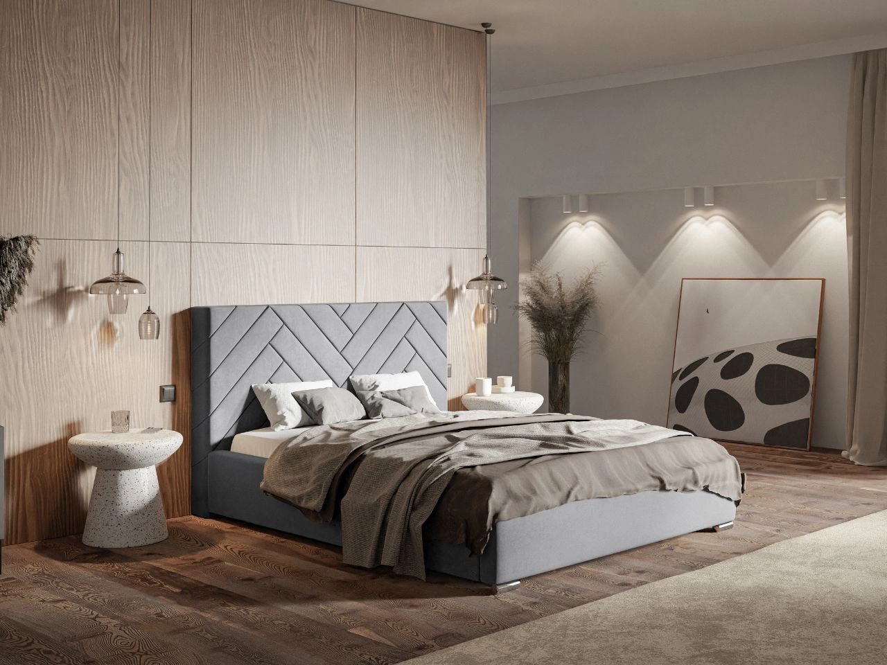 Polsterbett mit Bettkasten und Lattenrost 160x200 Toreto Grau