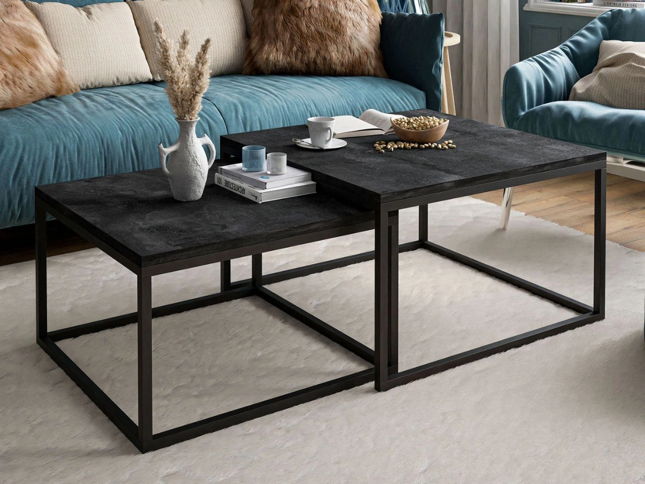 Couchtisch auf schwarzem Metallrahmen Asumi Schwarz 36x42