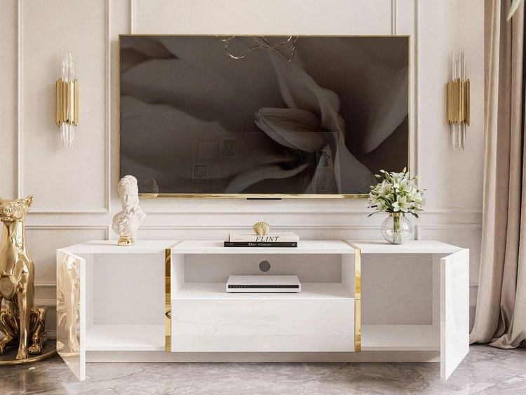 Wohnzimmer-Set im Glamour-Stil Lunelie Weiß Hochglanz