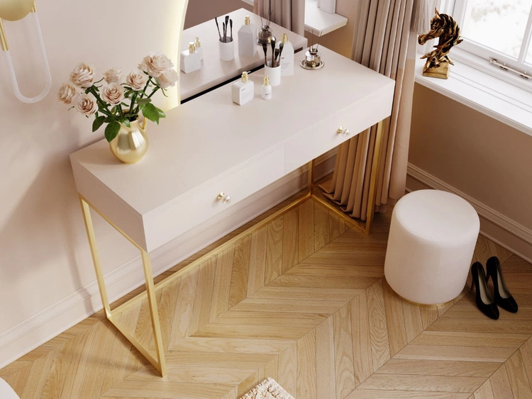 Schminktisch mit Schubladen Belleza Kaschmir Hochglanz Gold Frame