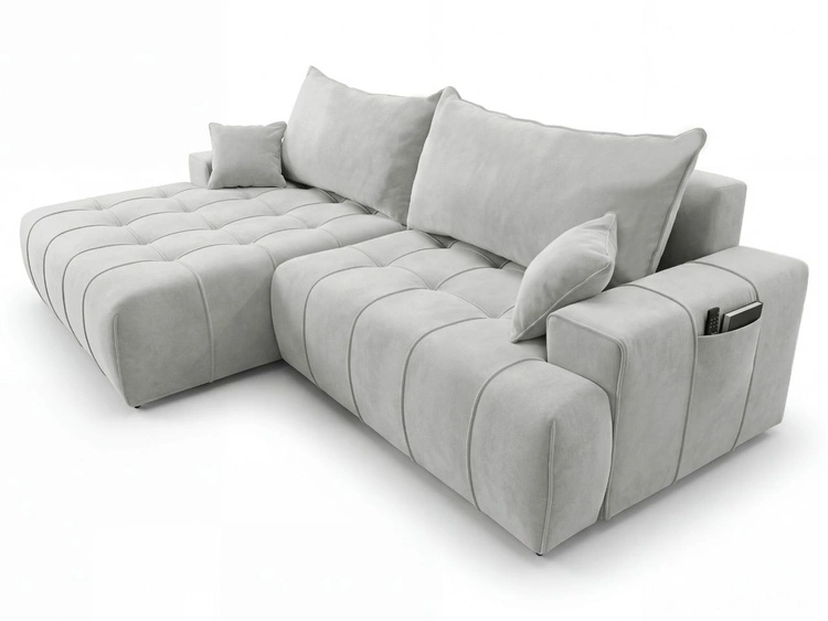 Ecksofa L-Form mit Schlaffunktion und Bettkasten Tulio Links Grau