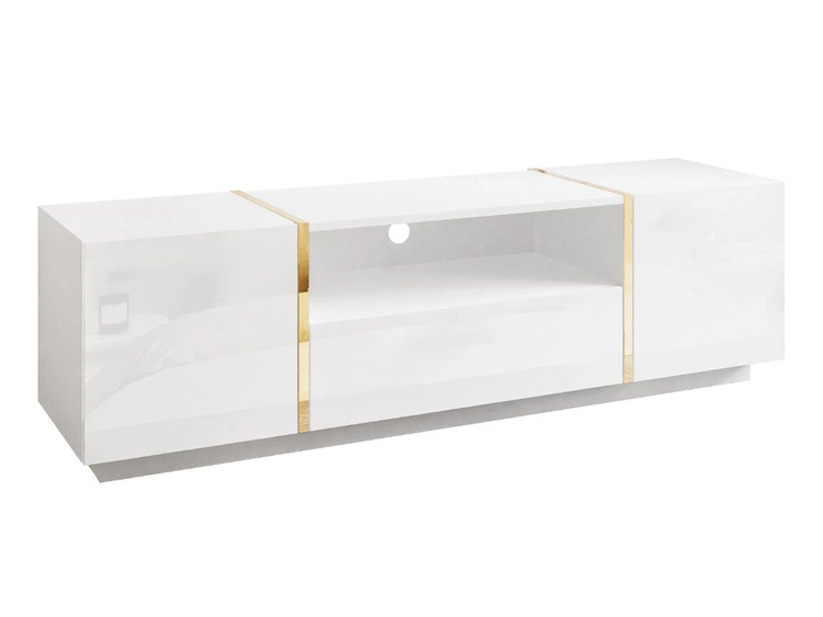 TV-Lowboard im Glamour-Stil, zweitürig mit Schublade Lunelie Weiß Hochglanz