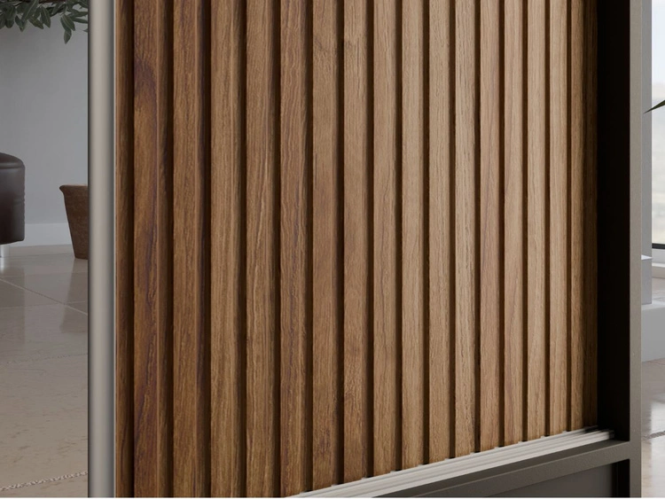 Schiebetürenschrank mit geriffelter Front und Spiegel 200 cm Rivas Weiß, Catania