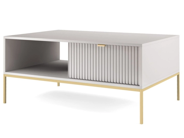 Couchtisch mit Stauraum Amber Grau auf goldenen Beinen