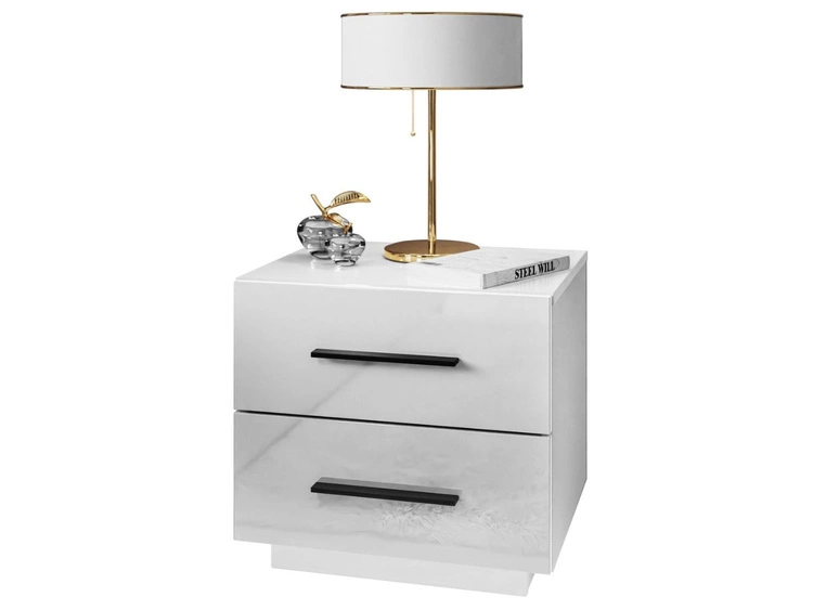 Nachttisch mit zwei Schubladen Nuveo Lux Weiß Hochglanz