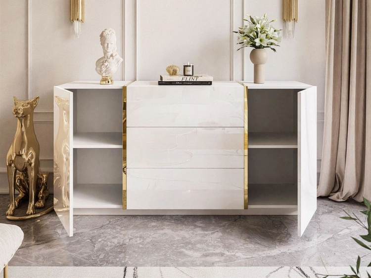 Wohnzimmer-Set im Glamour-Stil Lunelie Weiß Hochglanz