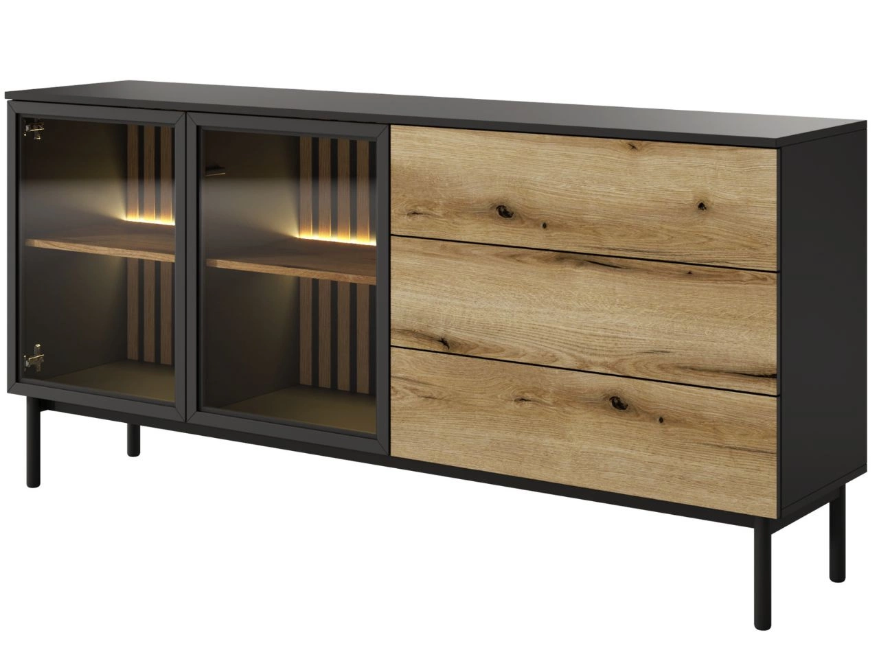 Kommode mit Türen und Schubladen 180 Loara Eich Evoke, Schwarz