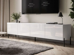 TV-Lowboard mit Türen auf Schwarzen Metallbeinen 200 cm Nodoo Weiß Hochglanz