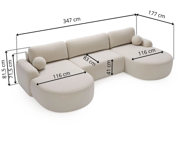 Wohnlandschaft mit Schlaffunktion und Bettkasten Aurio Creme