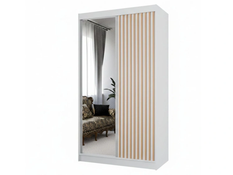 Schiebetürenschrank mit Spiegel und Lamellen 120 cm Loreto Weiß